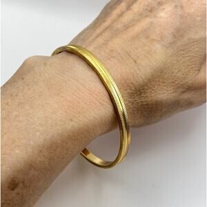 Vintage MONET Triple Gold Electroplated Bangle Bracelet Etched Classic Retro